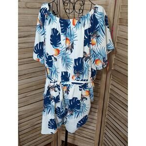 Watermelon White Orange Blue Floral Women's Romper 3xl